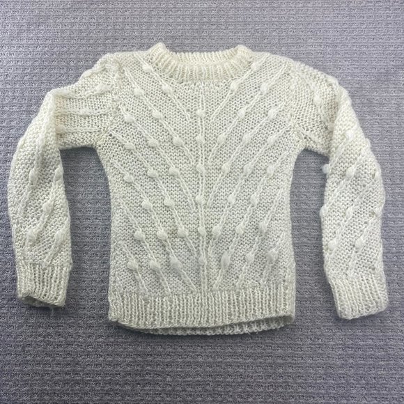 Vintage 70s Knit Sweater Women Small White Clothes To You Interlocking Knits - Picture 1 of 6